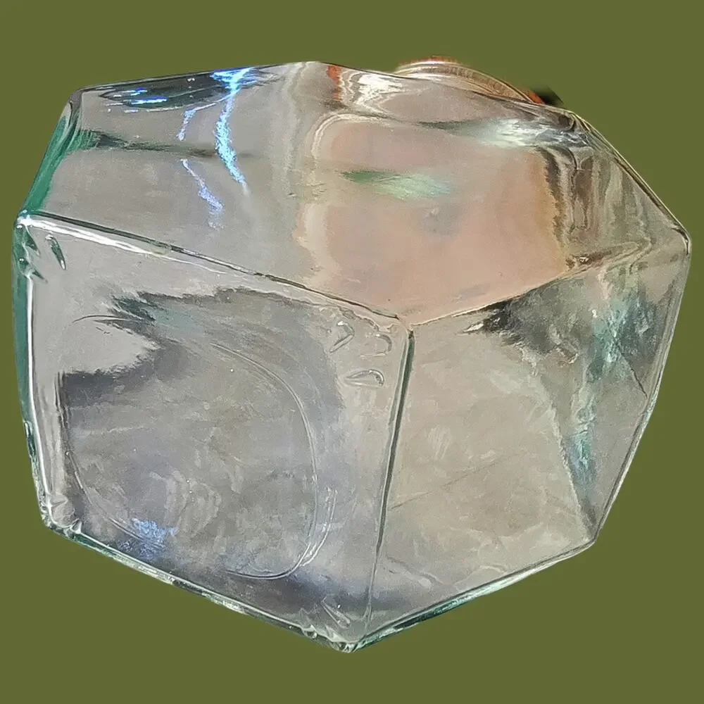 Vintage 1970s Libbey of Canada Hexagon Glass Storage Jar with Wood Lid
